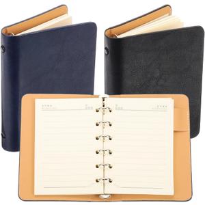 PATIKIL 6 Ring Binder Cover, 2 Pack A7 Leather Notebook Binder Mini Refillable Loose Leaf Personal Planner with 50 Sheets Line Paper, Blue/Black