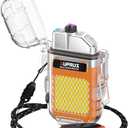 SUPRUS Waterproof 3 Modes of Flashlight Windproof Lighter Dual Arc Electric Rechargeable Dual Arc Plasma Lighter with Survival Emergency Whistle and Lanyard (Orange)