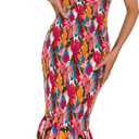 PRETTYGARDEN Women's Summer Floral Midi Tank Dress Sleeveless Strappy Ruffle Hem Smocked Bodycon Dresses (XL)