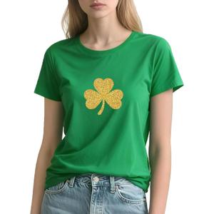 St Patricks Day Shirt Women: Shamrock Pattern Crewneck Short Sleeve Womens Outfits for St. Patrick's Day T-Shirt (Green, XL)