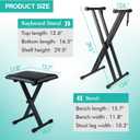 Keyboard Stand Piano Bench Set, Double X Adjustable Keyboard Stand Piano Stand with Lockable Straps, (Piano Keyboard Stand x 1, Piano Bench x 1), (7 Adjustable Heights), Black