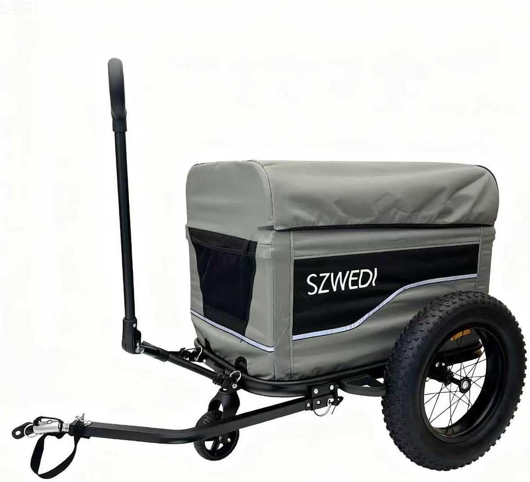 Bike Cargo Trailer&Hand Wagon,100 lbs Load Capacity, Heavy-Duty Bicycle Wagon Cart, Foldable Compact Storage & Quick Release with Universal Hitch, 16" Wheels