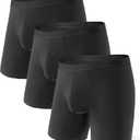DAVID ARCHY Men's Underwear Boxer Briefs with Fly, Dual Pouch Modal Design, Support Fit, Multipack (C2, Black - 6.5" in 3 Pack)