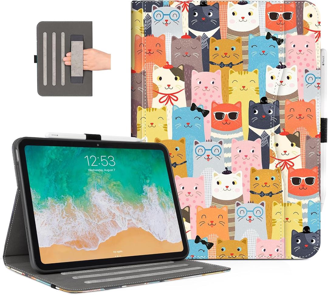 Lokigo Case for iPad 10th Generation 10.9 Inch 2022, iPad 11th Generation Case 11 Inch 2025(A16), with Pencil Holder, Heavy Duty Shockproof Hybrid Protective Cover, Funny Cat