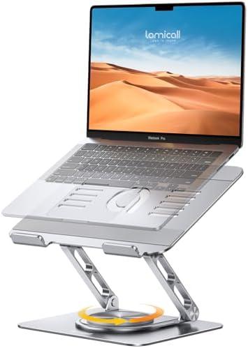 Lamicall Adjustable Laptop Stand for Desk - 360 Rotating Base Ergonomic Computer Stand, Aluminum Laptop Riser Foldable Protable for Office Home fits MacBook Neo Air Pro, Dell, HP (10-17.3'') -Sliver