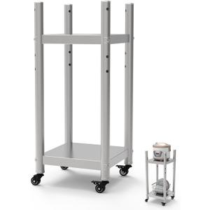 Stainless Steel Rice Warmer Stand–14"x14" SS Two-Tier Cart with Adjustable Upper Shelf & 4 Swivel Casters (2 Locking) Store&Move Cooking Equipment Multi-Purpose Mobile Station for Indoor/Outdoor