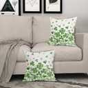 St Patricks Day Pillow Covers 18x18 Inch Set of 2 Irish Shamrock Clover Green Pink Floral Cotton Linen Decorative Throw Pillow Case Saint Patricks Day Cushion Covers for Bedroom Sofa Living Room Decor