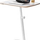 Height Adjustable End Table - Small Couch Side Table for Small Spaces Modern C Shaped bedside End Table That Slide Under, White Wood Laptop TV Tray Table with Metal Base, Living Room Bathroom Home Use
