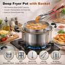 4 Pcs Deep Fryer Pot with Basket, 304 Stainless Steel Fryer Includes 6QT Pot for Frying, Steaming, Cooking, Food Clip, Thermometer and Frying Basket, Great for Home Kitchen Use (4Pcs)