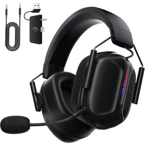 RYR Wireless Gaming Headset for Xbox Series X|S, Xbox One, PC, PS4/5, Mac, Switch, Mobile, 3D Surround Sound, Bluetooth 5.3, 60H Battery, Gaming Headphones with Detachable Noise Canceling Mic-Black