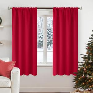 BGment Red Blackout Curtains 63 Inches Long for Bedroom - Thermal Insulated Drapes with Rod Pocket Room Darkening Christmas Decorative for Living Room, 42 x 63 Inch, 2 Panels