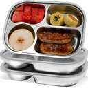 Oval Stainless Steel Snack Containers 3 PCS, Stainless Steel Bento Boxes Adult 4 Compartments,Metal Lunch Boxes with Lid, Divided Food Storage Containers for School Home Travel