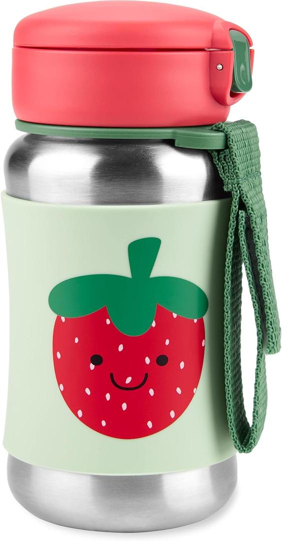 Skip Hop Toddler Sippy Cup with Straw, Sparks Stainless Steel Straw Bottle, Strawberry