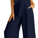 Prinbara Women's 2 Piece Outfits Lounge Sets Sleeveless Square Neck Linen Tank Crop Top Wide Leg Pants Matching Sets (Large, Navy Blue)