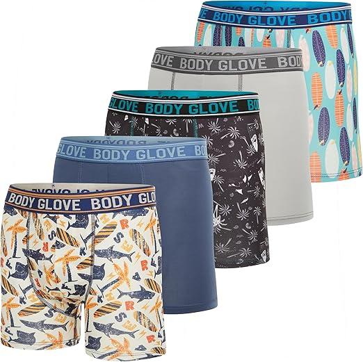 Body Glove Boys Boxer Briefs Pack of 4, 5 or 6 Comfortable and Durable Underwear (Small, 4pk Blues Prints & Solids)