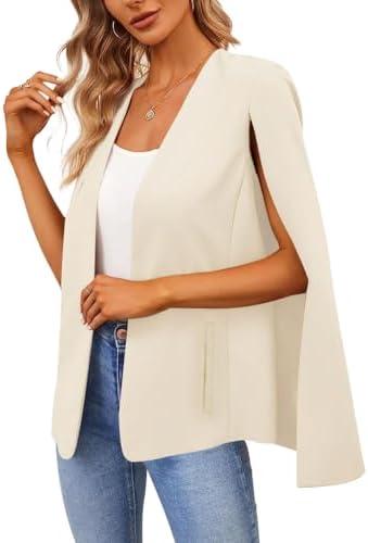 Women's Cape Blazer Split Long Sleeve Open Front Blazer Jacket Business Casual Suit Tops Cardigan Coats, M, Apricot