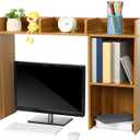 Briwooody Dorm Desk Bookshelf Desk Hutch Organizer with 5 Shelves and 3 Tier Desktop Hutch Storage Organizer for College Dorm Home Office Supply, 32.5 x 23.5 x 8 Inch (Wood), 32.3 x 23.6 x 7.9 inches