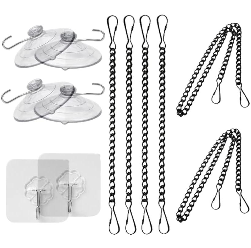 Stainless Steel Suction Cup Hooks, 6 Pcs Hanging Chains with Suction Cup, Rust Resistant Wall & Window Door Kitchen Bathroom Decoration, 24in & 8in, Pack of 6