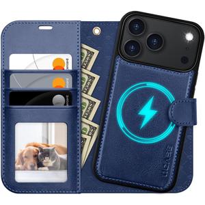 OCASE for iPhone 17 Pro Detachable Wallet Case with Card Holder, 2 in 1 PU Leather Flip Folio with RFID Blocking Stand Wrist Strap Shockproof Phone Cover 6.3 Inch 2025, Blue