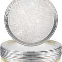 15 Pack 16 Inch Golden Embossed Foil Pizza Pans, Disposable Heavy Duty Aluminium Foil Serving Platters for Bakery, Cookies, Slices of Cake, Fruit, Catering Trays for Parties & Buffet