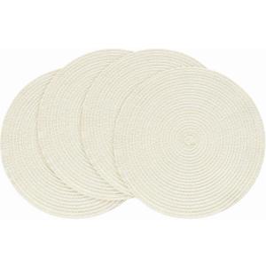 Floroom 15 Inch Round Braided Placemats Set of 4, Washable Heat Resistant Cotton Polyester Circle Place Mats for Kitchen Dining Table - Ivory Cream