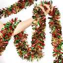 LEASEN 50 FT Christmas Tinsel Garland Metallic Tinsel Twist Garland Glitter Christmas Tree Decorations in Red, Green and Gold