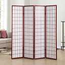 Roundhill Furniture Oriental Shoji 4 Panel Screen Room Divider, Cherry