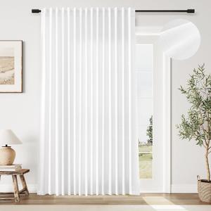 White Linen Curtains Extra Wide 100 Inch for Living Room Semi Sheer Morden Farmhouse Sliding Glass Door Curtain Rustic Patio Room Divider Light Filtering Back Tab Window Drapes 1 Panel W100xL84