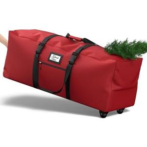 Kesfitt Christmas Tree Storage Bag 9Ft, Rolling Christmas Tree Bag with Wheels, Christmas Tree Storage Box with Adjustable Straps Fits Artificial Tree, 600D Oxford Extra Large Heavy Duty, Dual Zippers
