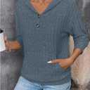 SweatyRocks Women's Long Sleeve Hoodie Sweaters Fall Ribbed Knit Casual Loose Tops with Pockets (Gray, L)