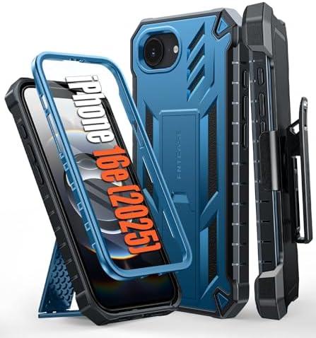 FNTCASE for iPhone 16e 2025 Case: for iPhone 16E Military Grade Rugged Phone Cover with Kickstand & Holster | Shockproof TPU Protection Bumper Matte Textured Design | Heavy Duty Protector (Blue)
