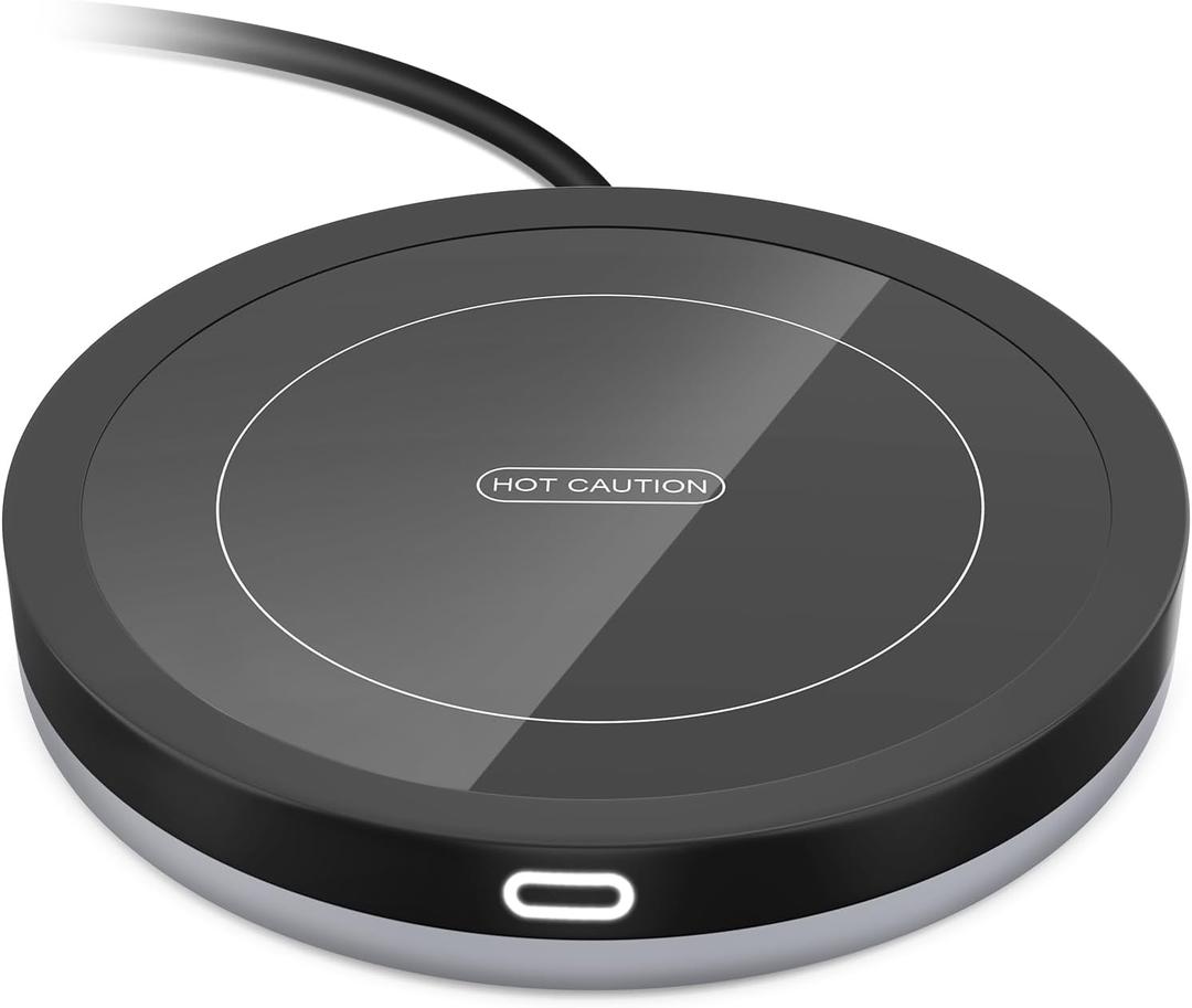 Smart Beverage Warmer Set:Beverage Warmer Auto On/Off Gravity-Induction For Office Home Desk,Candle Wax Warmer Heating Plate(131℉/55℃),14oz（Black Set）