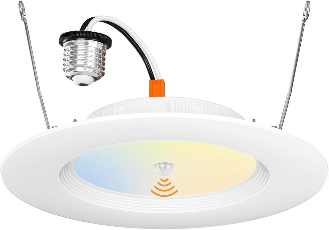 Amico 5/6 inch Motion Sensor Recessed Light, 12.5W=100W, 950LM, 2700K/3000K/4000K/5000K/6000K Selectable, LED Retrofit Can Lights, IC Rated - ETL & FCC, White