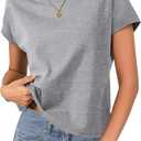 ATOFY Womens Cap Sleeve Tops T Shirts Boxy Cropped Tee Loose Fit Cotton Crewneck Short Sleeves Casual Summer Fashion Blouse(Grey,X-Large)