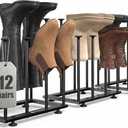 Free Standing Shoe Rack Organizer, Black Metal Tall Boot Holder, Space-Saving Shelf Storage, for Closet, Entryway, Garage, Bedroom, Outdoor, Apartment, Front Door, Entrance, Fits 12 Pairs