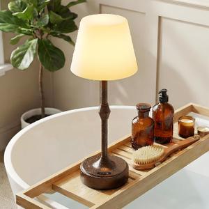 IP65 Waterproof Shower Lamp for Bathroom, Cordless Lamp Rechargeable Battery Operated, 3-Colors Dimmable Wireless Touch Lamp for Bathtub, Shower Light, Bath Light and Relaxing Routines (Small, Walnut)
