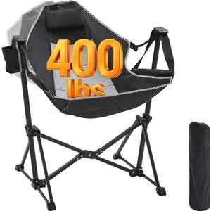 Aohanoi Hammock Camping Chair,Heavy Duty Swinging Rocking Camping Chairs for Adults Support Up to 400lbs,Folding Portable Chair with Cup Holder and Headrest Pillow