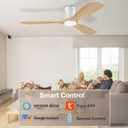 52 Smart Wood Flush Mount Ceiling Fans with Lights and Remote,Quiet DC Motor,Outdoor Indoor Ultra Low Profile Ceiling Fan works with Alexa WIFI APP,Modern White Ceiling Fan for Bedroom Patio, 52"-Voice+App+Remote Control