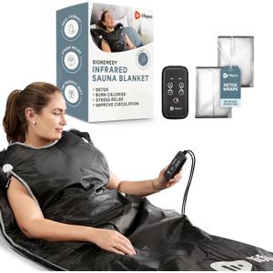 Lifepro BioRemedy Infrared Sauna Blanket - Portable Far Infrared Home Sauna for Detox, Tension, and Relaxation - Adjustable Temperature (86-158F) - Includes Carry Bag & Detox Wraps