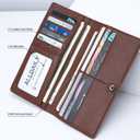 Alldaily Ultra Slim Thin Women Wallet RFID Blocking Credit Card Holder Bifold Long Ladies Billfold (Coffee)