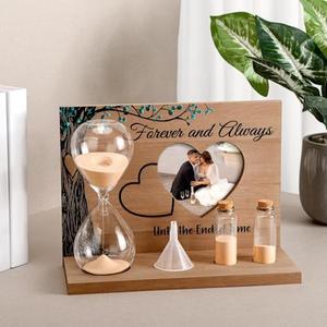 Sliner Unity Sand Ceremony Kit Unity Hour Glass for Wedding Sand Set Wedding with Magnetic Wood Base Hourglass Mini Bottle for Bridal Party(5 Pcs,Classic)