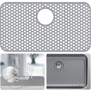 Sink Protectors for Kitchen Sink - 26"x 14" with Rear Drain Hole Heat Resistant Easy Clean Non-slip Silicone Kitchens Sinks Mat for Bottom of Kitchen Sinks Stainless Steel(Grey)-66x35CM