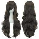 IMISSU 80cm Long Curly Natural Hair Cosplay Wig with Bangs Colorful Halloween Costume Party Wigs for Women (Black Brown)