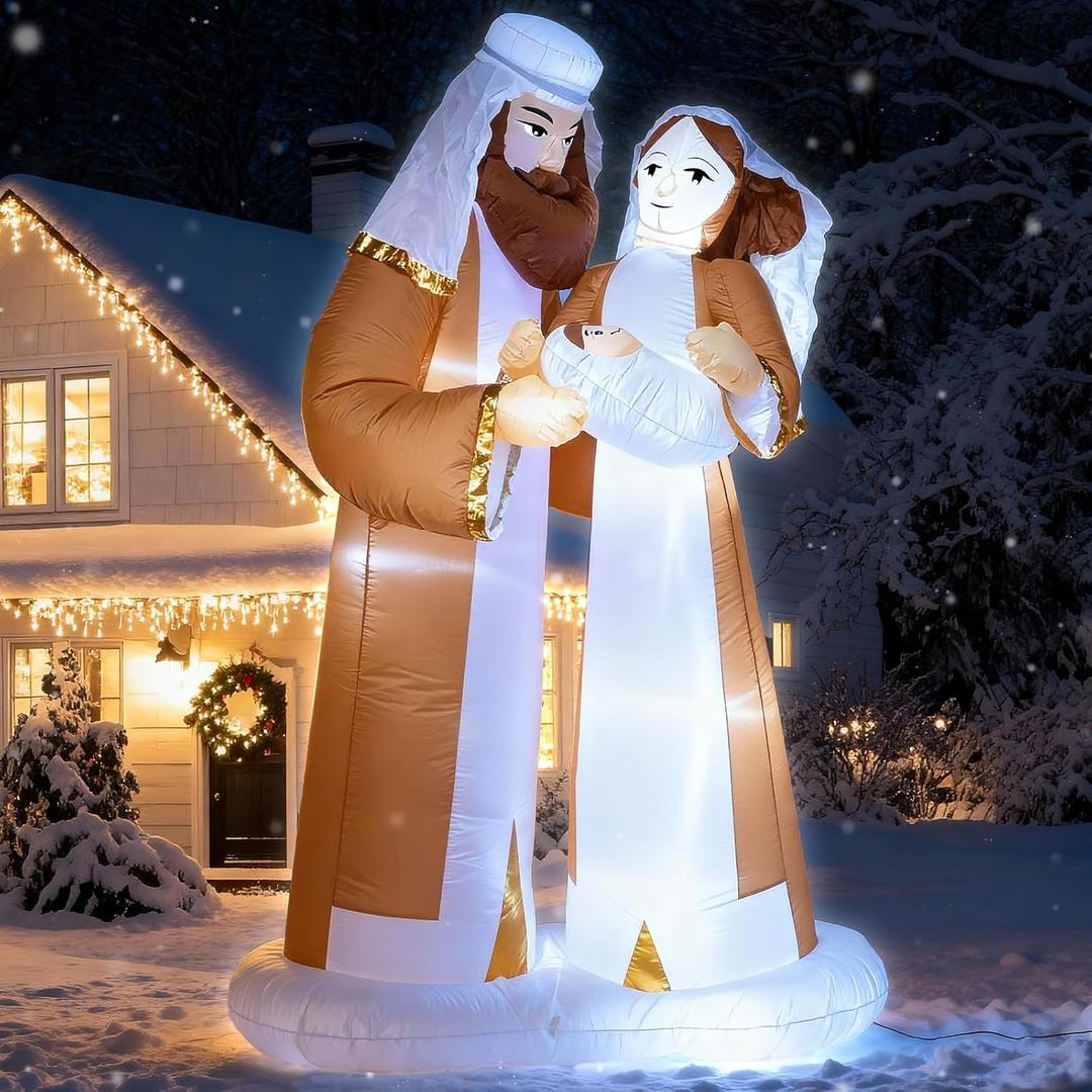 TRMESIA 8 Feet Jesus Birth Decoration Indoor Outdoor Inflatable Nativity Scene with LED Lights, Christmas Garden Lawn Decoration, Blow up Xmas Decor, Holiday Celebrations and Parties