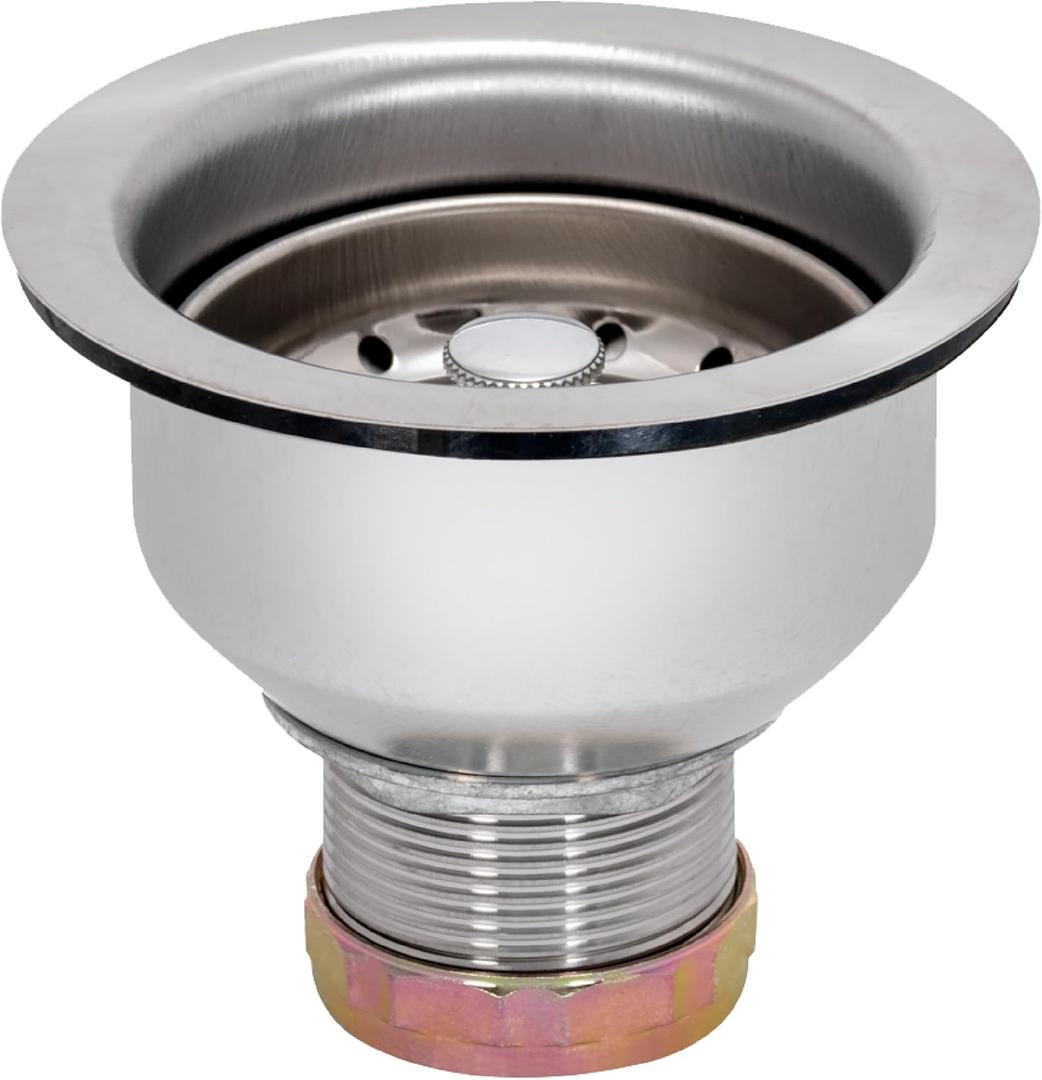 EZ-FLO Double Cup Kitchen Sink Drain Assembly, Sink Strainer fits 3-1/2 inch to 4 inch Opening, 1-7/8 inch Extended Shank, Stainless Steel, 30019
