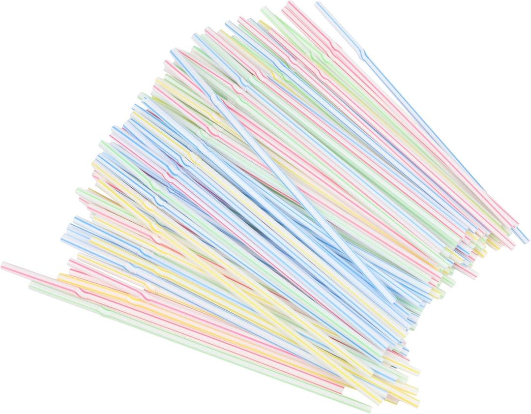 Chef Craft Select Plastic Flexible Straws, 8 inch, 100 Piece Set, Striped