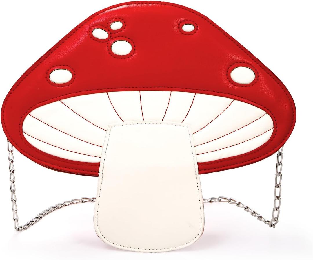 WRINGKIT Mushroom Crossbody Purses, PU Leather Shoulder Bags with Strap, Cute Unique Purses for Women Girl, Lovely Novelty Christmas Mushroom Gifts
