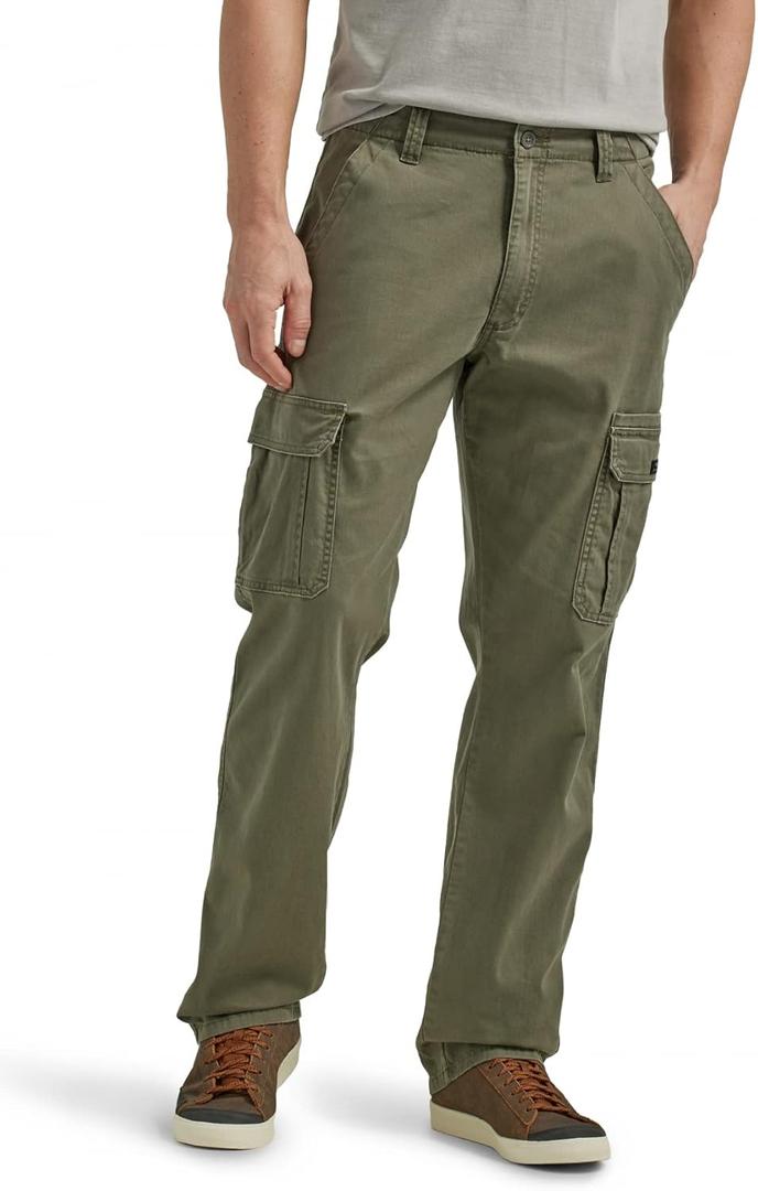 Wrangler Authentics Mens Relaxed Fit Stretch Cargo Pant (29W x 30L, Olive)