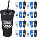 Skylety 24 Pcs Christmas Team Appreciation Gift 24 oz Certified Assistant Tumbler Plastic Coffee Cups with Straws and Lids Gift for Birthday Coworker Assistant Graduation(Veterans)