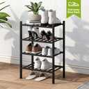 BMOSU 4-Tier Bamboo Small Shoe Rack Premium Stackable Shoe Shelf Storage Organizer for Hallway Closet Living Room Entryway Organizer (Black Bamboo)